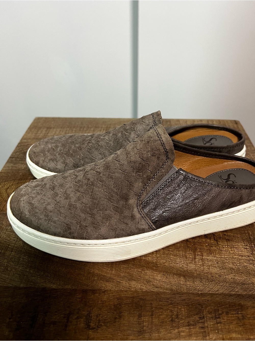 Sofft Taupe Slip-On Woven-Texture Flats with White Sole